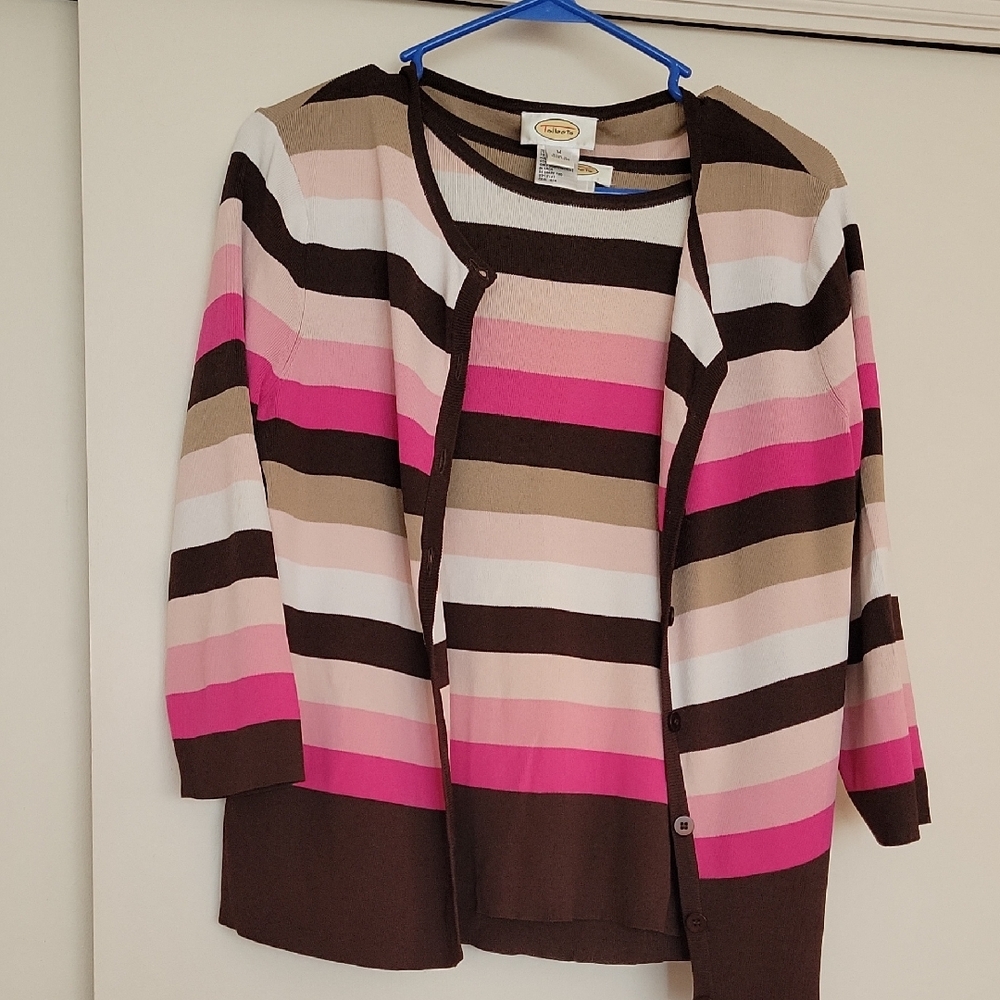 Croft & Barrow Women's Striped Cardigan - Pink, Brown, Cream